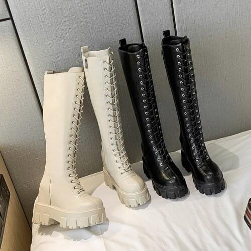 2021 Chunky Women Boots Platform Pu Over-the-Knee High Boots Women Retro Punk Increasing Woman Long High Top Boots