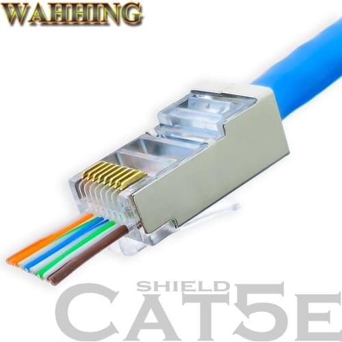 Rj45 Connector Cat5 Cat5e Network Connector 8P8C Metal Shielded Modular Rj45 Plug Terminals Have Hole HY1550