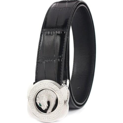 New Men Top leather COWSKIN Belt Simple leisure business mens and womens universal belt luxury stainless steel cheetah buckle