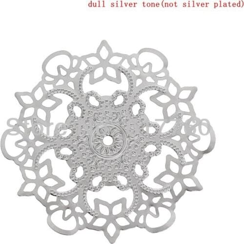 Free shipping-50Pcs Jewelry Wraps Connectors Findings DIY Connectors Flower Silver Tone Hollow 5.6cm x 5.5cm J0543