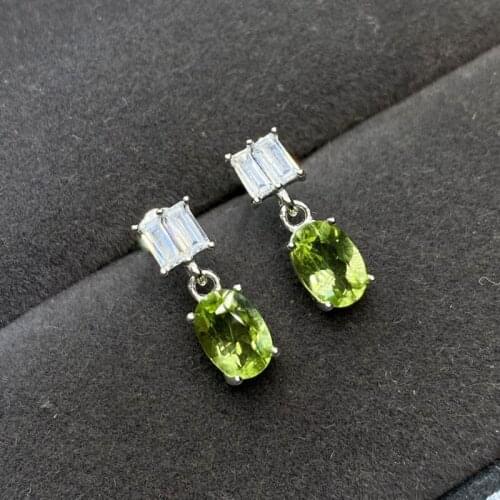 Per jewelry Natural real green peridot drop earring 0.95ct*2pcs gemstone 925 sterling silver Fine jewelry J215147