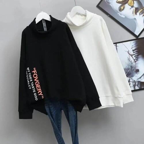 Large Plus Size Add Fleece Loose Girls Casual Women Clothes Turtleneck Tops Long Sleeve Warm Hoodies For Teen Lady Long Hoody