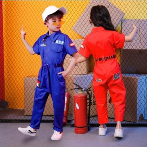 Teenagers Jazz Hip Hop Dance Clothes for Girls Boys jumpsuits Red Blue Short Sleeves Ballroom Dancing Costumes Overall Wear