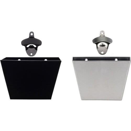 Utility Wall Mount Bottle Opener with Cap Catcher Matte Silver Cast Iron Bottle Opener with Steel Cap Catcher Bin