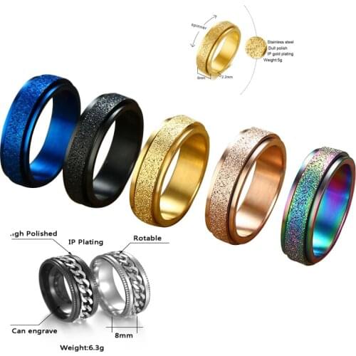 Punk Stainless Steel Rotatable Ring Men Women Couple High Quality Spinner Chain Rotable Rings Jewelry for Party Gift