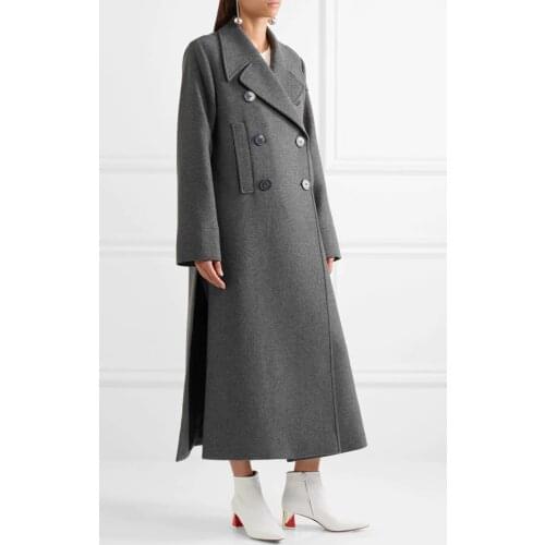 UK 2020 Spring Winter Women Simple Double breasted Pocket Maxi Long Coat Female Woolen Outerwear manteau femme abrigos mujer