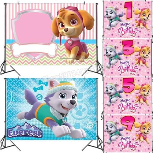 Paw Patrol Photography Backdrops Baby Props Cartoon Anime Print Happy Birthday Photo Background Party Supplies Kids Event Gifts