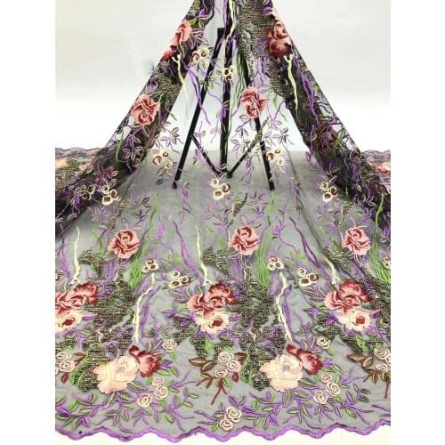 High Quality French Mesh Lace Fabric Sequins Craft Flowers and Leaf Tulle Embroidery DIY Skirt Sewing For Wedding Dress 5 Yards