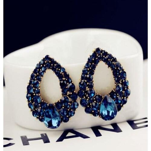 Hot Fashion blue Crystal Rhinestone Earrings Silver Plated Big Flower Rhinestone Earrings For Women Earrings