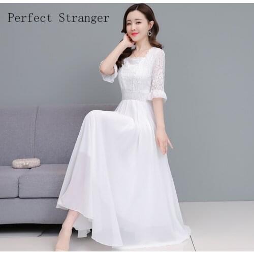 2021 Summer New Arrival Hot Sale Elegant Short Sleeve Solid Color Women Long Lace Chiffon Dress M-4XL
