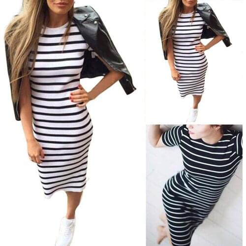 Women Dresses Summer 2020 Fashion Stripe Side Split Dress Long Maxi BOHO Sundress Beach Loose Casual Slim Fit Bodycon Dress