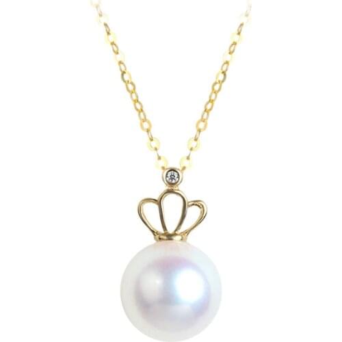 ZHIXI Real 18k Gold Necklace Pendant Fine Jewelry Natural AKOYA Seawater Pearl Luxury Zircon For Women Wedding Gift X506