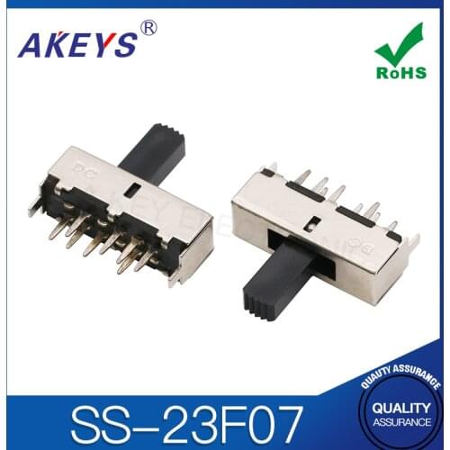 10PCS SS-23F07 2P3T Double pole three throw 3 position slide switch 8 solder lug pin verticle type with 2 fixed pin