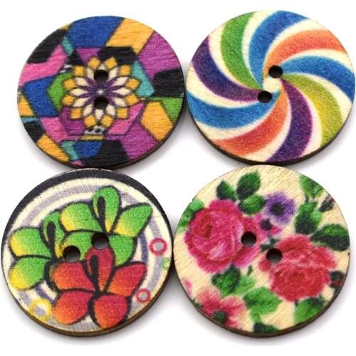 100PCS Mixed Round Flower Lace Pattern Wooden Buttons Scrapbooking Crafts Handmade Home Decoration 15MM 20MM 25MM