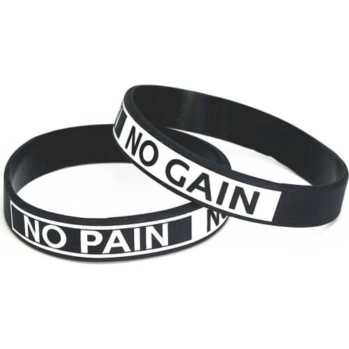 100PCS Hot Sale Fashion Silicone Bracelet Motto NO PAIN NO GAIN Silicone Wristband Bracelets & Bangles Gift SH073BK