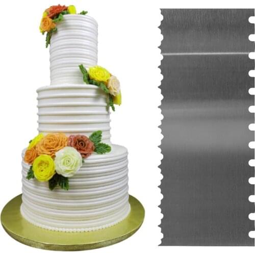 2-Side Stripe Stainless Steel Scraper Cake Spatulas Butter Cream Smoother Cake Comb Cake Decorating Tools Baking Supplies