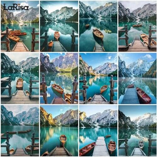 5D DIY Diamond Painting Mountain Cross Stitch Kit Boat Landscape Full Drill Embroidery Mosaic Art Picture Rhinestones Home Decor