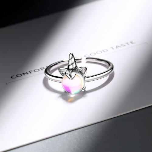 925 Sterling Silver Unicorn Moonstone Adjustable Finger Rings For Women Wedding Jewelry jz326