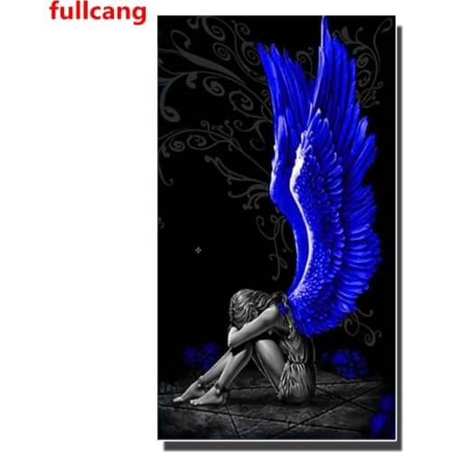 5D DIY Diamond Painting Devil and Angel Blue Wings Skull Full Square Round Diamond Art Mosaic Cross Stitch Decor Large JX2469