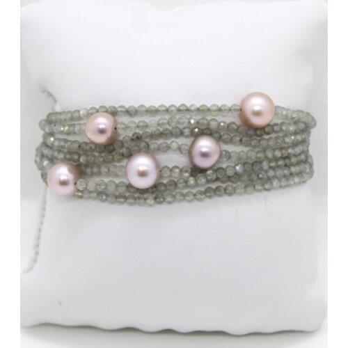 INFIJE bracelet in White Gold with River Pearls and Labradorite - Made in Italy