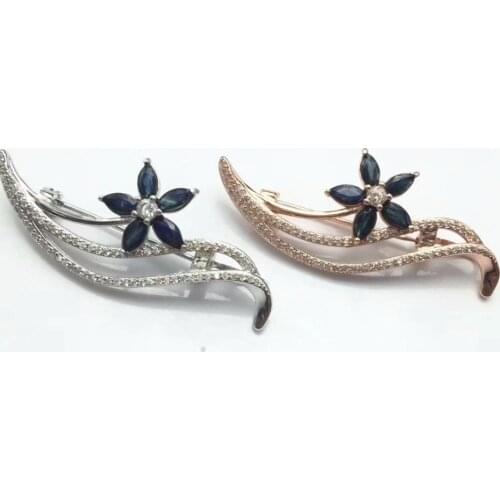 Natural sapphire brooch, 925 silver, super exaggerated beautiful leaves, dual-use style