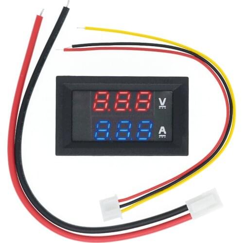 DC 0-100V 10A Digital Voltmeter Ammeter Dual Display Voltage Detector Current Meter Panel Amp Volt Gauge 0.28" Red Blue LED