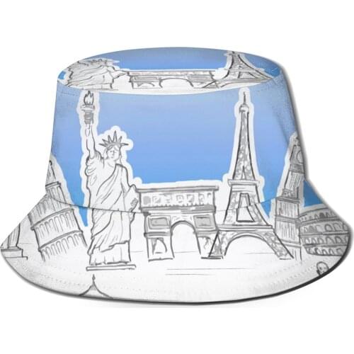 CINESSD Hand-Painted Global Travel Unisex Casual Sun Hat Bucket Hat for Men Women Bob Hip Hop Caps Summer Fisherman Hat Panama