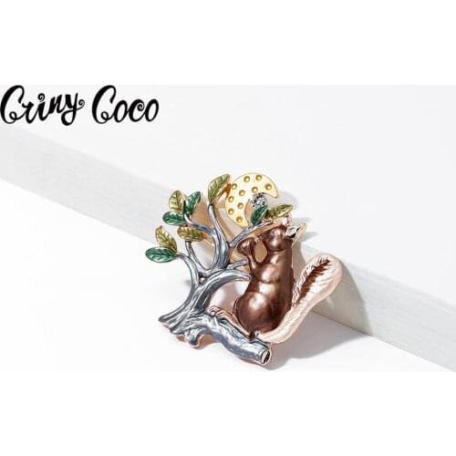 Cring Coco Cute Design Squirrel Brooches Pins 2020 Beautiful Large Tree Moon Female Jewelry Gift Enamel Brooch Pin for Women New