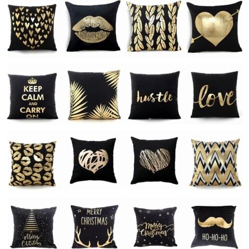 Black Bronzing Cushion Decorative Pillows Gold Foil Printed Pillowcase Home Decoration Sofa Throw Pillows 17*17inch Christmas