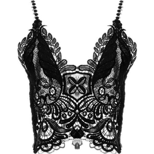 Designer 2021 New Fashion Sexy Lace Hollow V-Neck Top Club Black White Blackless Small Strap Vest Female Short Tops Clothes
