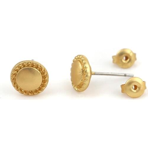 DoreenBeads Zinc Based Alloy Ear Post Stud Earrings Findings Button Matt Gold DIY Charms 8mm, Post/ Wire Size: (21 gauge), 6 PCs