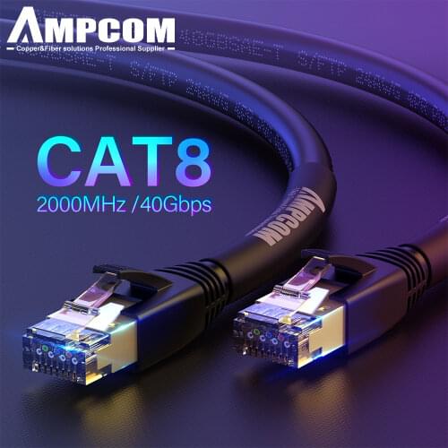 AMPCOM S/FTP CAT8 Ethernet Cable, High Speed Patch Cable 10Gbps, 25Gbps, 40Gbps with Gold Plated RJ45 Connector
