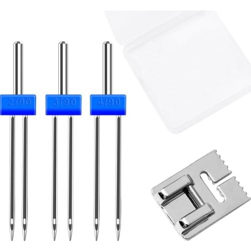 Imzay 3 Sizes Twin Needles and Wrinkled 9 Grooves Sewing Presser Foot for Sewing Machine Size 2/90 3/90 4/90 multifunctional fit