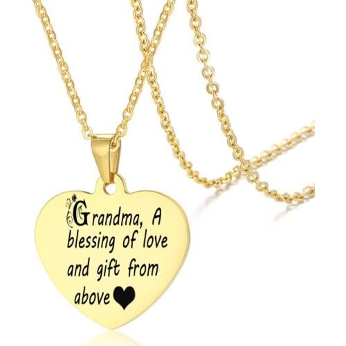 Custom Engraved Heart Necklace Grandma A Blessing of Love and Gift from Above Grandma Charm Necklace from Granddaughter