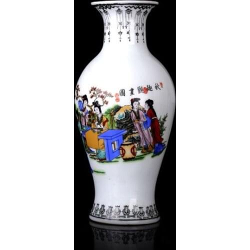 Hermoso Jarrón chino clásico colorido pintado a mano figuras antiguas de porcelana con marca Qianlong