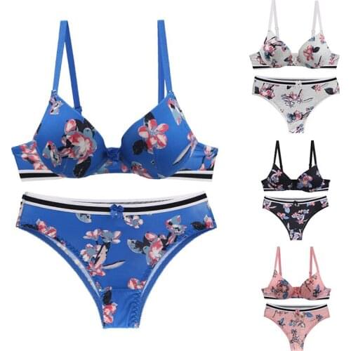 Famous Brand Sexy High Quality Womens Print Bra Sets Silk Lace Flower Push Up Underwear Large Size Lingerie