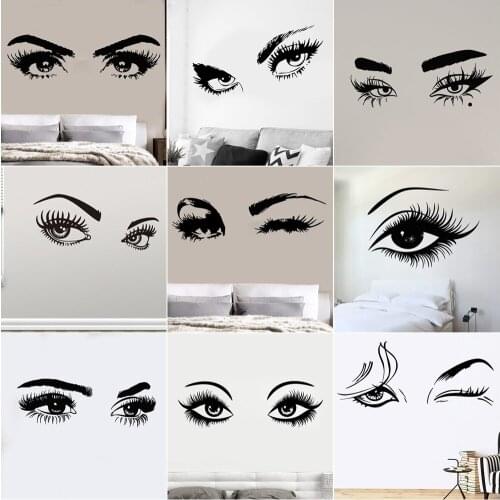 Beautiful Eyes Lashes Vinyl Wall Stickers Beauty Wallpaper Home Decor Living Room Bedroom Eye Wall Decal Gift