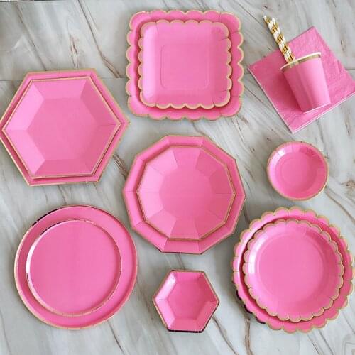 Red Gold Happy Birthday Disposable Tableware Set Paper Plate Cup Napkins Party Dinnerware Adult Kids Birthday Wedding Decor