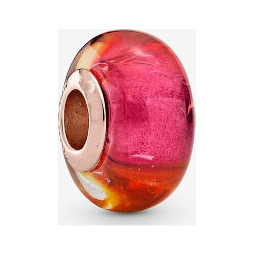 Summer Charms 925 Silver Original Fit Pandora Bracelets Sterling Silver Sunset Murano Glass Beads for DIY Women Jewelry