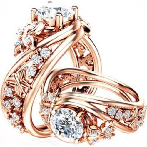 Milangirl Fashion Female Zircon Surround Flower Ring Jewelry Zirconia Wedding Rings for Women