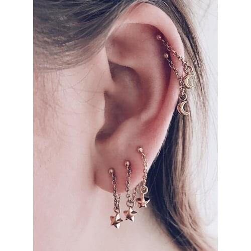 5 Pcs/set Fashion Earring For Women Girl Star Moon Design Punk Style Gold Color Ear Jewelry Accessories Wholesale