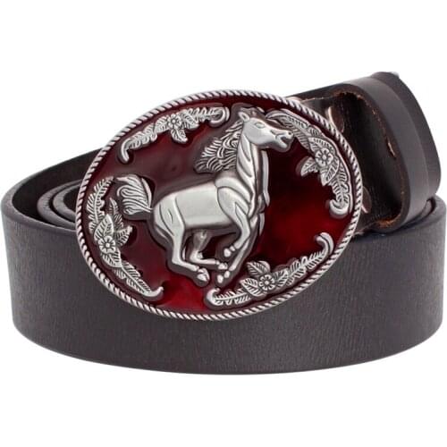 Fashion belt men cowskin leather belt horse buckle Wild horse belt West cowboy style jeans waistband women