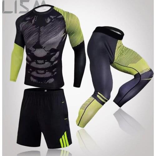 Mens Quick-Drying Sportswear Compression Clothing Fitness Training Suits Mens Jogging Gym Exercise Tight-Fitting Sportswear