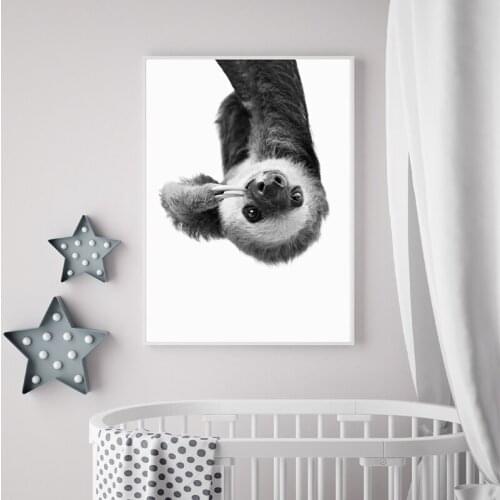 Wall Art Canvas Painting Sloth Animal Modern Black And White Cute Kids Room Decoration Posters Print Picture Living Room Decor