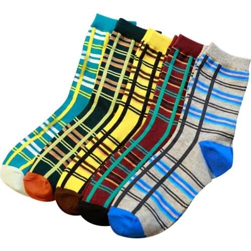 5 Pairs Men Socks Trendy Personality Vertical Horizontal stripes Bright Color Men Short Sock Autumn Winter Comfortable Sock Meia