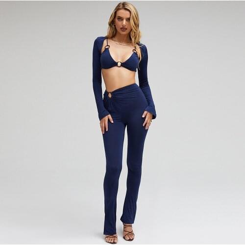 XLLAIS Fall Clothes For Women 3 Piece Sets Cotton Long Sleeve Top Ring Stitching Vest And Pants Suit Sexy Tracksuit Clubwear