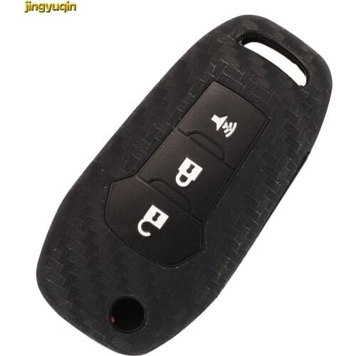 Jingyuqin Flip Remote Car Key Carbon Silicone Cover For Ford EcoSport 2018 Escort 2017 Everest Explorer Kuga Mondeo 2013 3Button