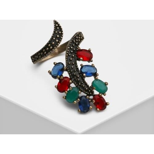 P58 AMORITA Design Vintage Cystal FloweLeaf OPEN Ring