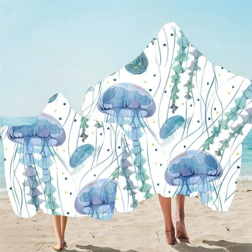 Acaleph Hooded Towel Microfiber Bath Towel With Hood For Kids Adult Sea Animal Cartoon Wearable Absorbent Beach Poncho Towels