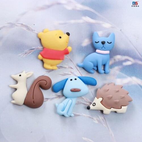 10pcs Kawaii Resin Bear Dog animals hedgehog flatback Cabochon Scrapbook Kawaii DIY Embellishments Phone Hair Bows Accessories